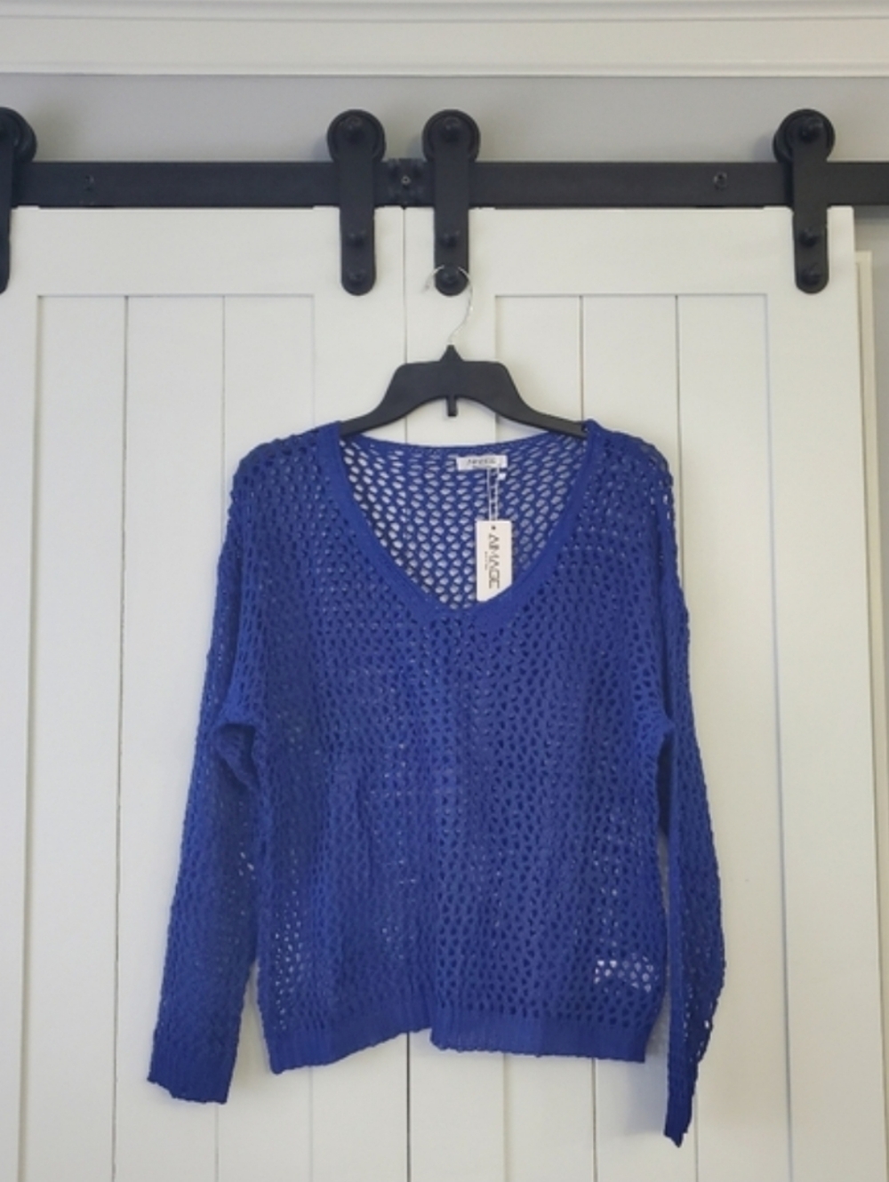 AI'MAGE Womens Crochet Top Long Sleeve Hollow Out Swim Cover Up. NEW!